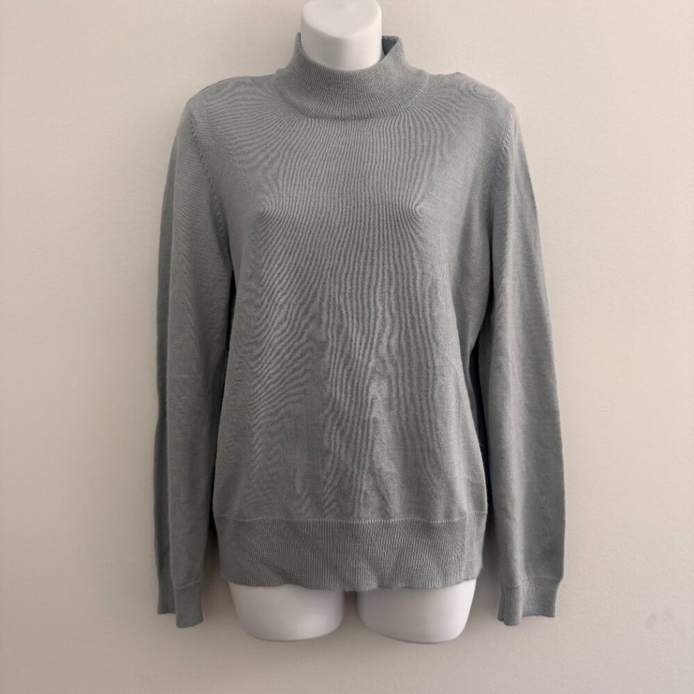 Vintage 1990's Kasper Knit Mock Neck Sweater | Icy Blue Gray | Size L - Picture 2 of 11